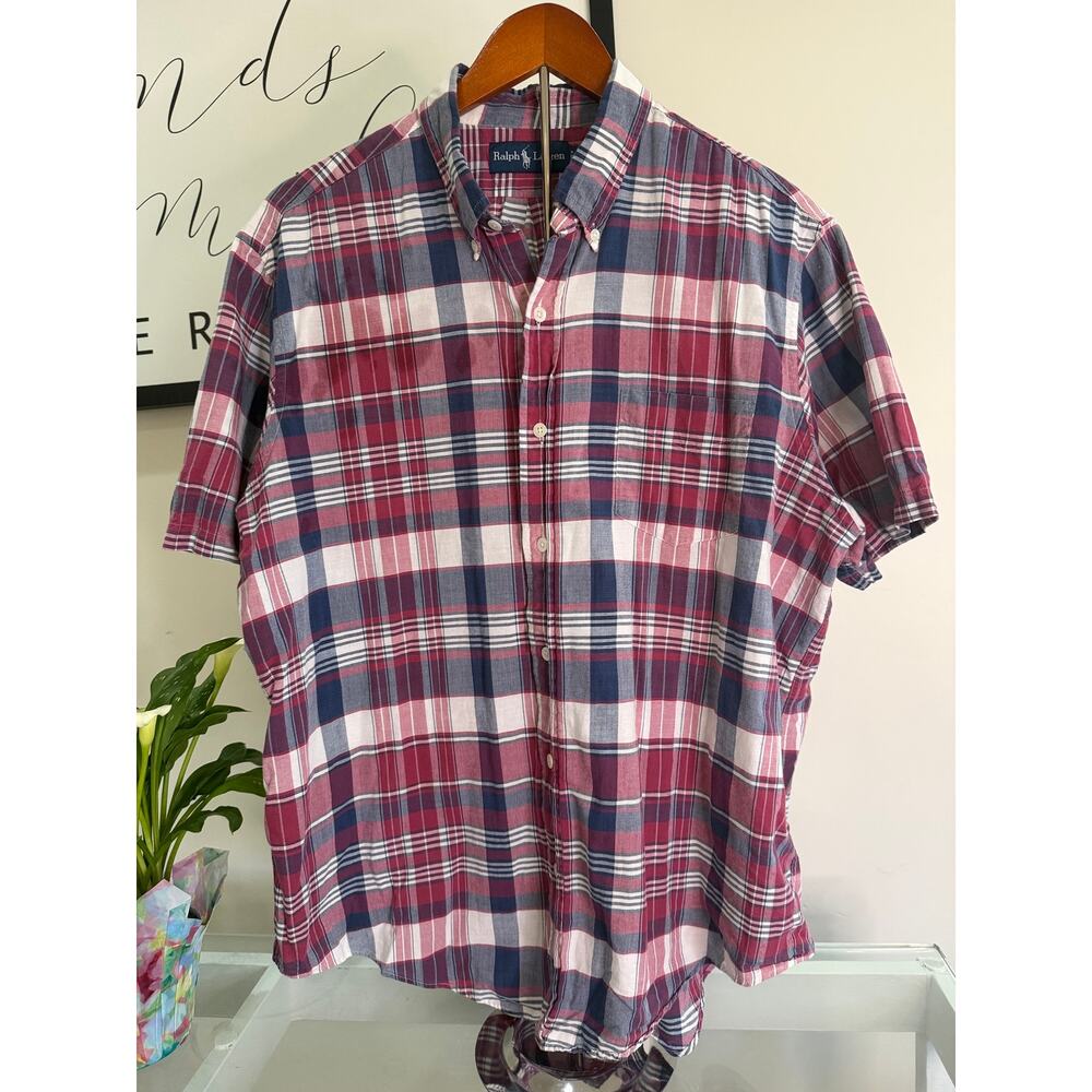Ralph Lauren Classic Plaid Short Sleeve Button-Down Shirt – Men’s XL